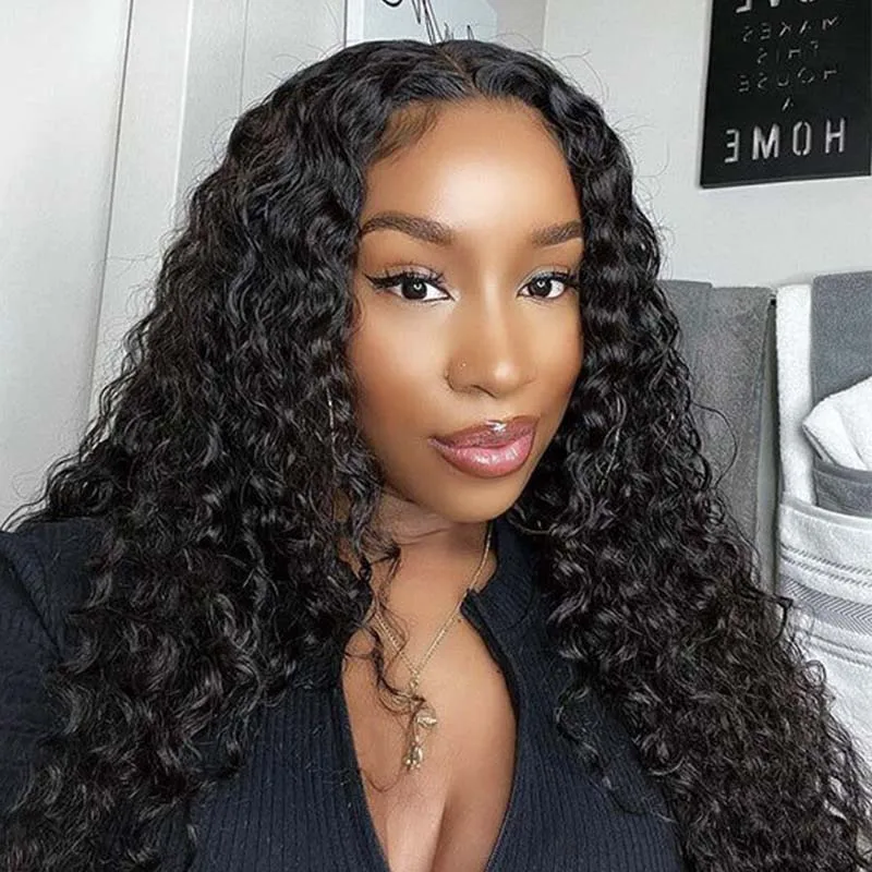 High Density 13x4 Double Drawn Human Hair Wig  Lace Front Water Wave Frontal  Curly Wig  Lace Frontal Wig Brazilian Human Hair