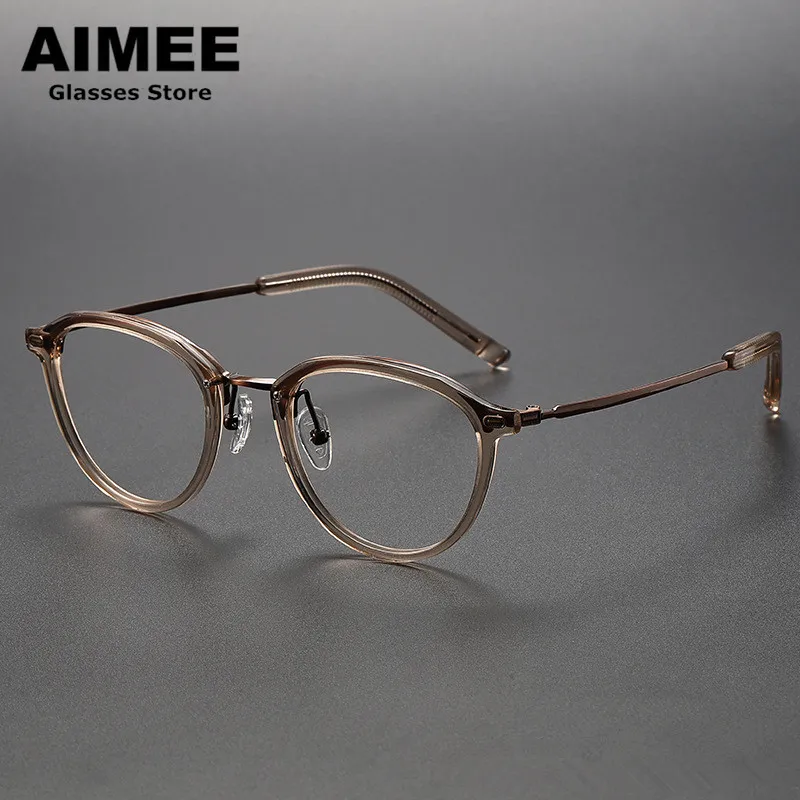 

Pure Titanium Prescription Glasses Frame Men Women Retro Oval Optical Eyeglasses Japanese Handmade Acetate Fashion Eyewear Gafas