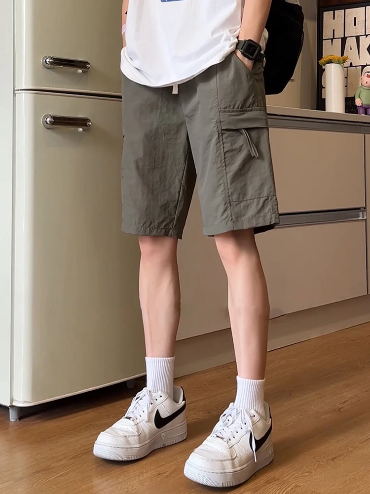 

Мужские летние тонкие брюки American Sle с боковой молнией, из ледяного шелка, быстросохнущие, прямые, повседневные, спортивные, с разрезами по бокам (четыре/пять шлиц)