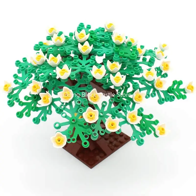 MOC Small Particle Building Blocks Plant Frangipani Begonia Flower Tree Assembly Toy Model Desktop Ornament Street Scene.