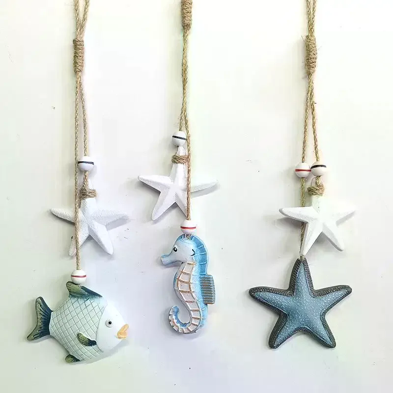 Mediterranean Style Wooden Ocean Animal With Jute Rope Wall Pendants Home Decoration For Nautical Themed Eco-Friendly Ornament