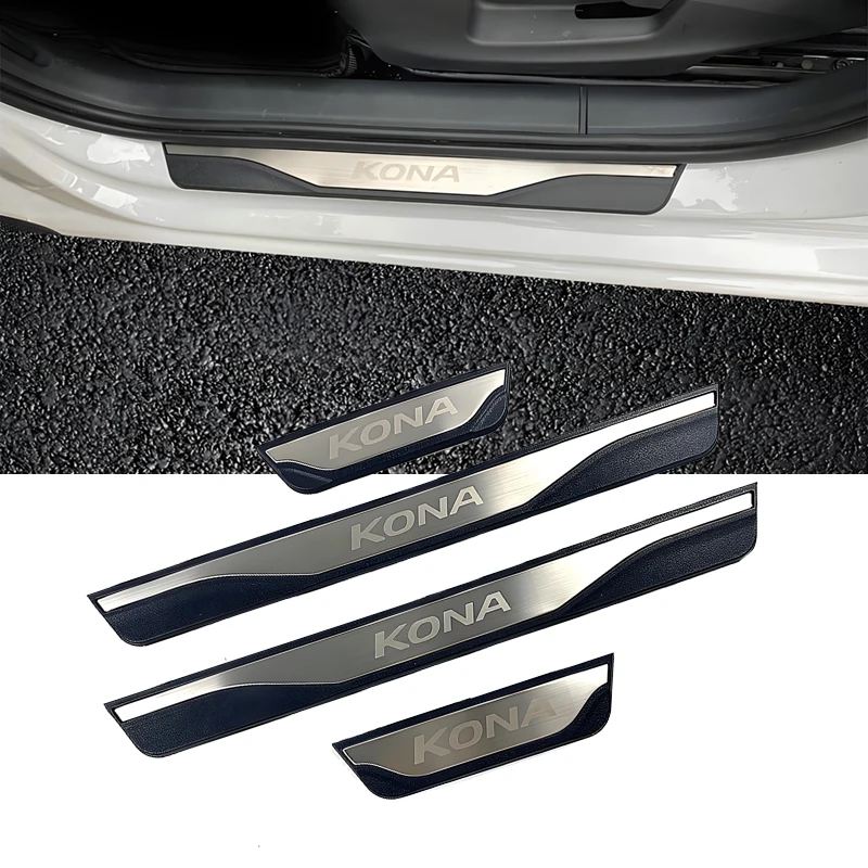 For Hyundai KONA OS 2021 2022 2023 2024 EV Door Sill Pedal Welcome Scuff Plate Decoration Cover Protection Car Accessories Trim