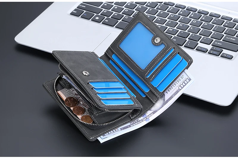 Brand Men PU Leather Short Wallet With Zipper Coin Pocket Vintage Big Capacity Male Short Money Purse Card Holder New