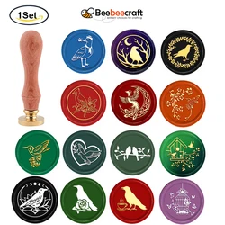1PC Wax Seal Stamp Crow Vintage Bird 30mm Removable Brass Head Sealing Stamp with Wooden Handle for Invitations Cards Gift Wrap