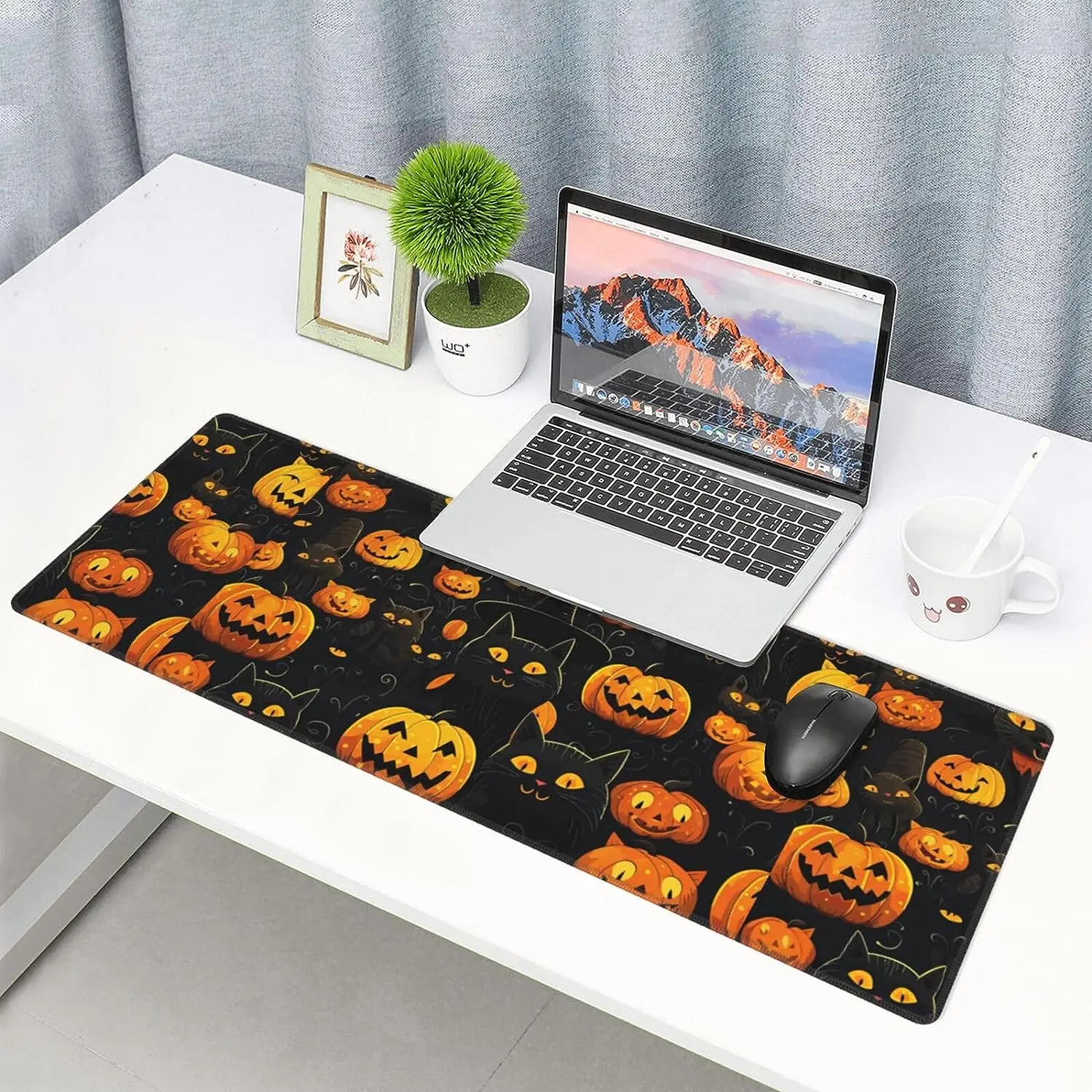 Grande Halloween Mouse Pad com abóbora, antiderrapante, base de borracha, Gaming Mousepad para laptop, casa, escritório, presentes de trabalho, 31.5X11.8 Polegada