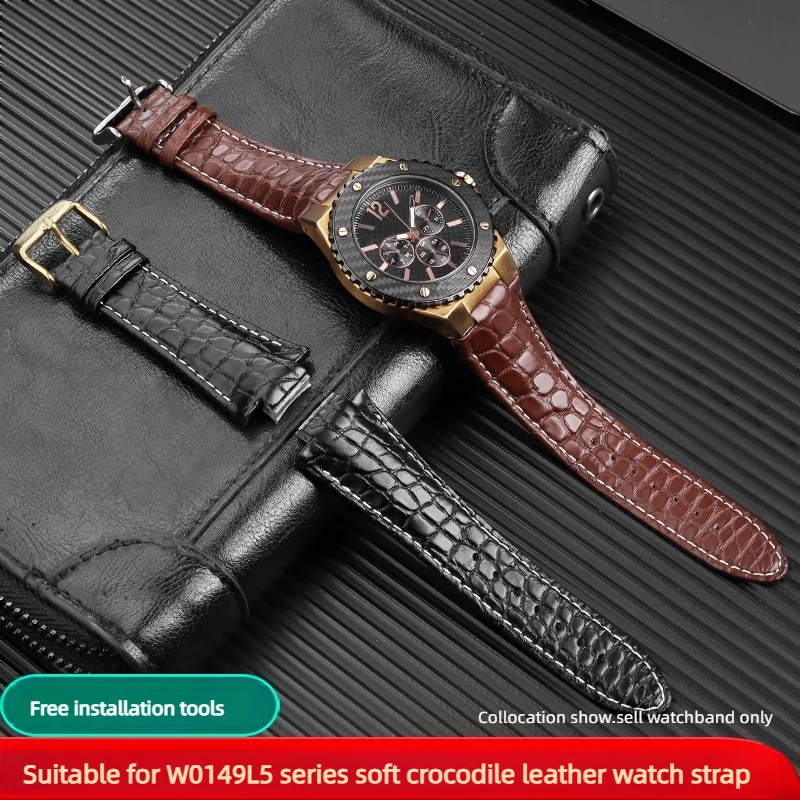 

High quality Crocodile leather watch strap For GUESS W0149L5 Series Waterproof men Genuine leather Convex End Watchband Bracelet