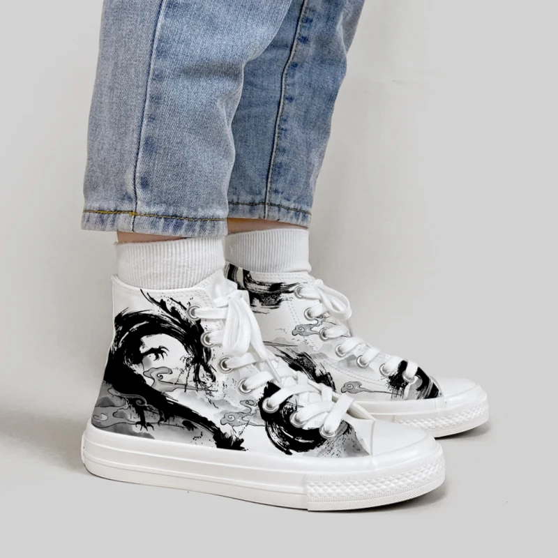 Amy and Michael Original Design The Dragon Shoes Unisex Teenagers Graffiti High Top Canvas Shoes Trendy Women Casual Sneakers