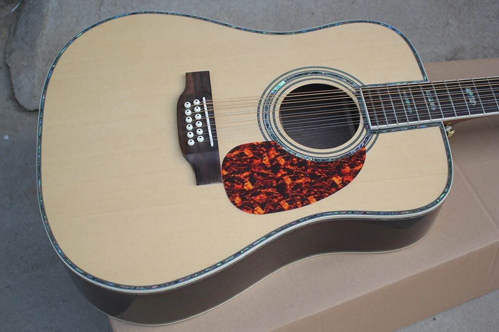 Flyoung Natural Wood Color 41 Inch Acoustic Guitar D45 Model Top Solid Classical Guitar 12 Strings