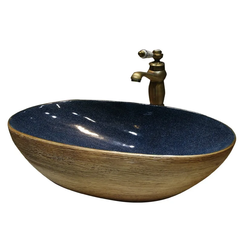 

Retro oval home art wash basin, bathroom large personality, new Chinese washbasin, balcony basin