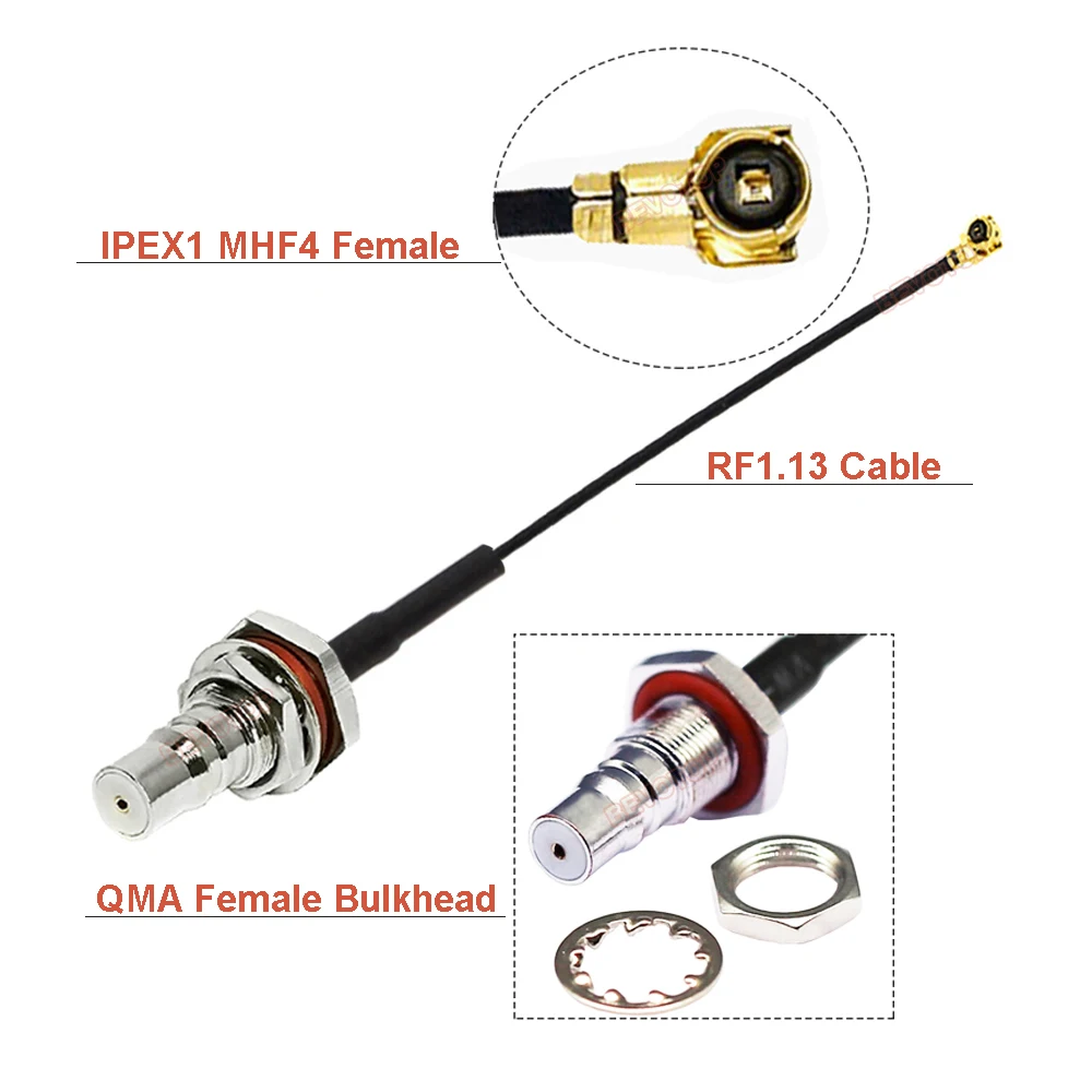 QMA to  Cable QMA Female to  1/ 4 (4) Female Connector RF1.13 / RG178 Pigtail Jumper Cable BEVOTOP