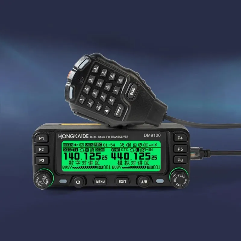 DM9100 Vehicle Walkie Talkie 136-174MHz/400-470MHz DMR UHF/VHF Dual Band 25W FM Transceiver GPS