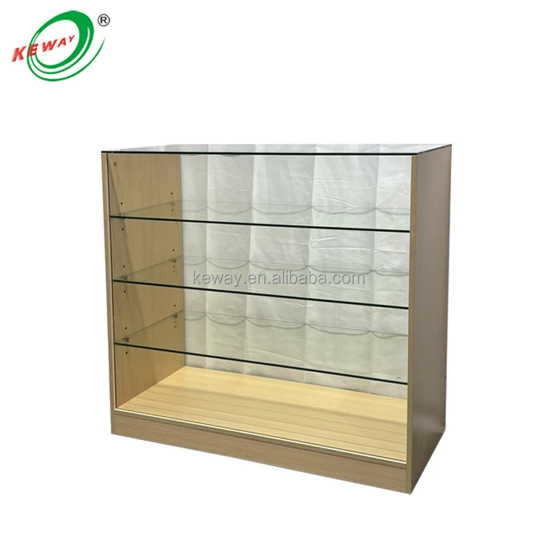 Keway Melamine Plate Stand Glass Showcase Multi-layer Retail Store Display Shelf MDF Glass Display case for Supermarket