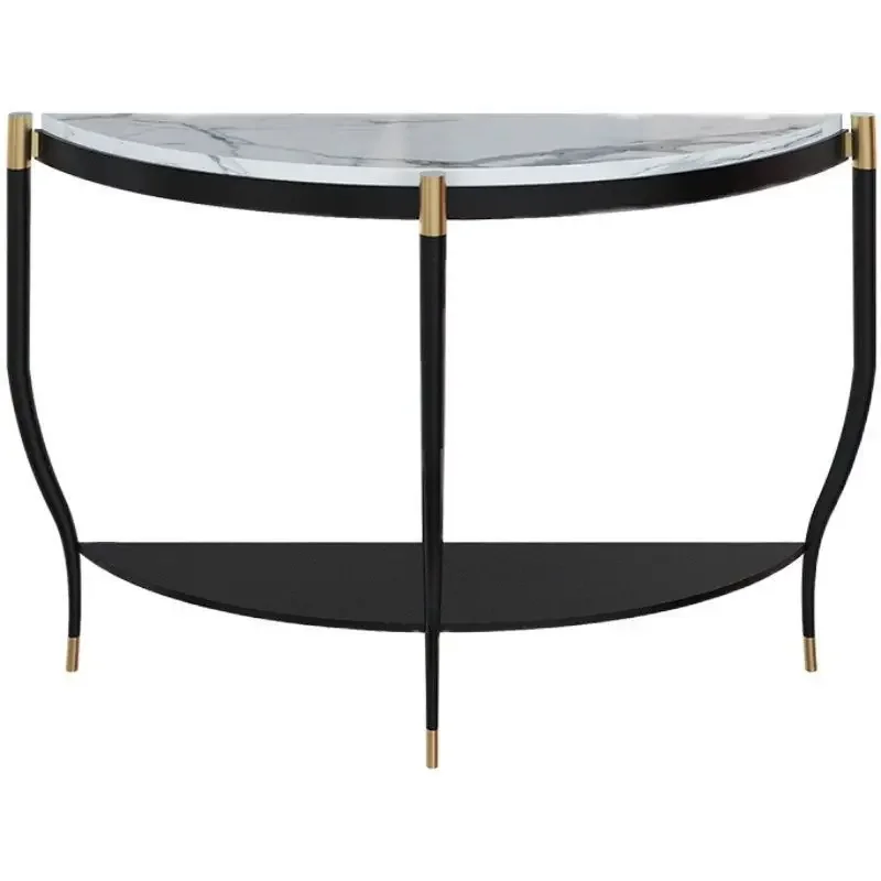 Light luxury wrought iron against the wall Semicircular marble entrance table and cabinet European-style corridor decoration