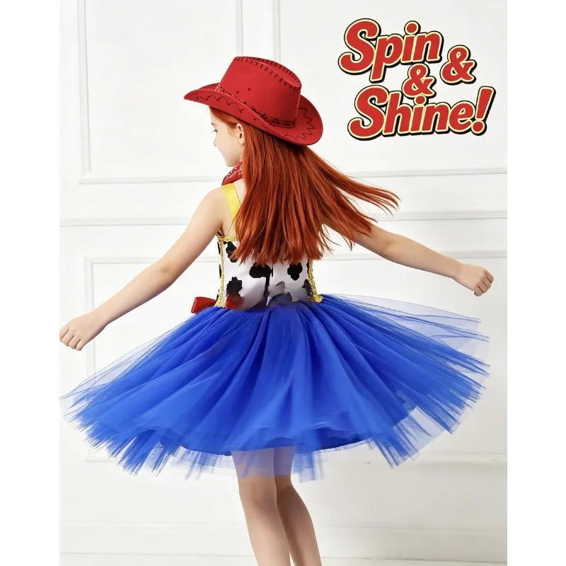 

Girls Denim Tutu Dress Cowboy Style Costume Kids Mesh Dress Stage Performance Outfit Party Role Play Daily Wear for Little Girls