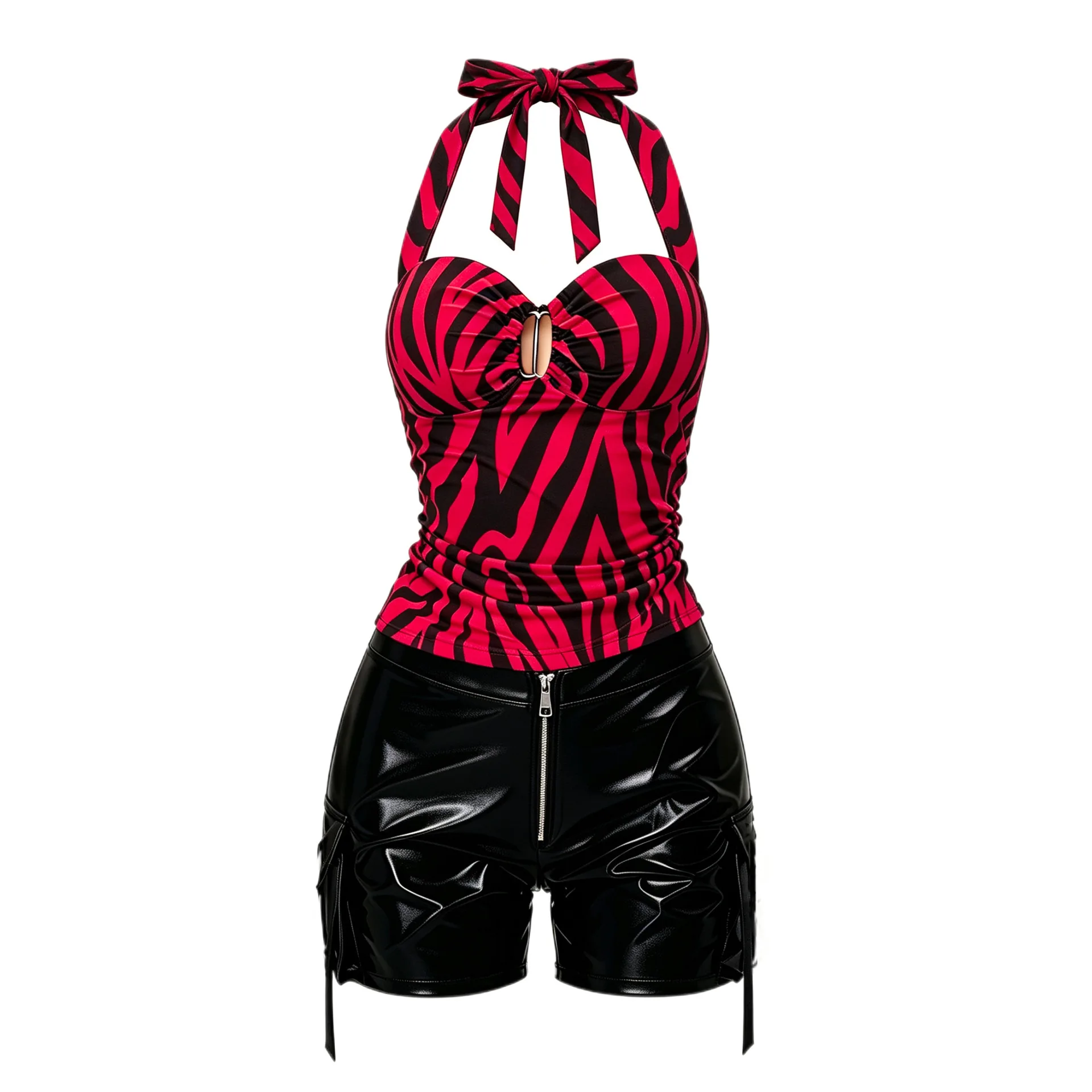 Obsession Nikki Rotes Zebra-Netz-Neckholder-Top für Damen, Cosplay, Horrorfilm, Rollenspiel, Sommer-Heißtop, Halloween-Kostüme – Detail 2