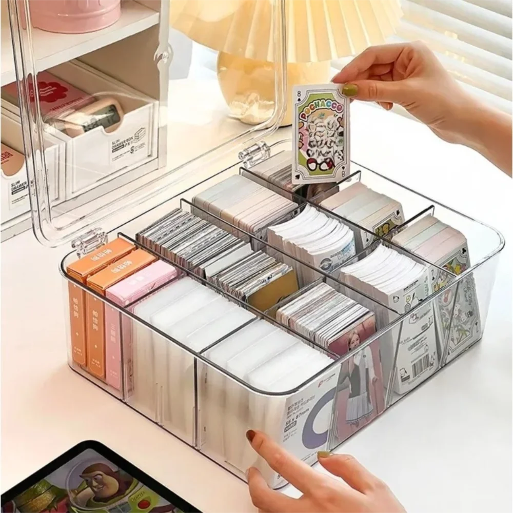 

Transparent Acrylic Storage Box 2/8/9/12 Grids Dustproof Cover Clear Display Box with Lid Large Capacity Photo Card Organizer