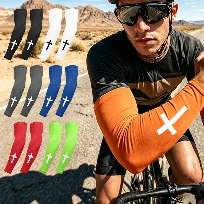 Cross Design UV Sun Protection Arm Sleeves Cooling Ice Silk Quick Dry Fishing Cycling Arm Covers for Men Women