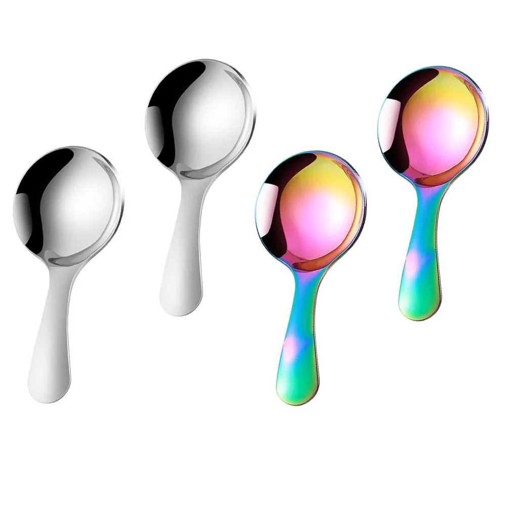 

4Pcs Kids Stainless Steel Spoons Comfortable Handle Smooth Surface Multipurpose Dessert Ice Cream Spoons Baby Learning Tableware
