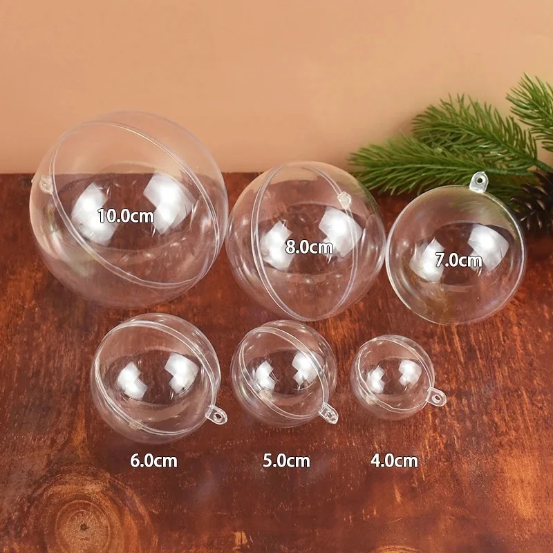 4-8CM Christmas Transparent Ball Plastic Fillable Bauble Xmas Tree Hanging Ornaments Decoration for Home Wedding Party Gift Box