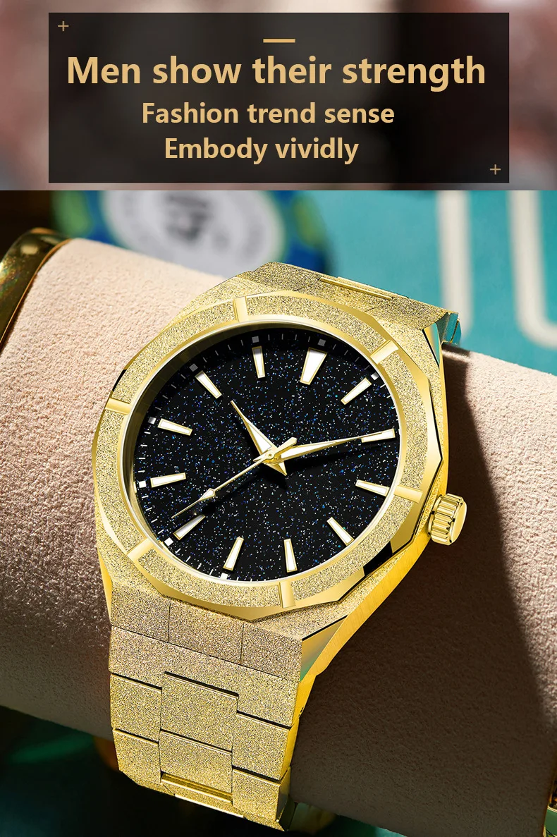 Luxuriöse Goldene Quarzuhren für Herren Hochwertige Edelstahl-Geschäftsuhr Wasserdichte Leuchtende Schmuck-Armbanduhr