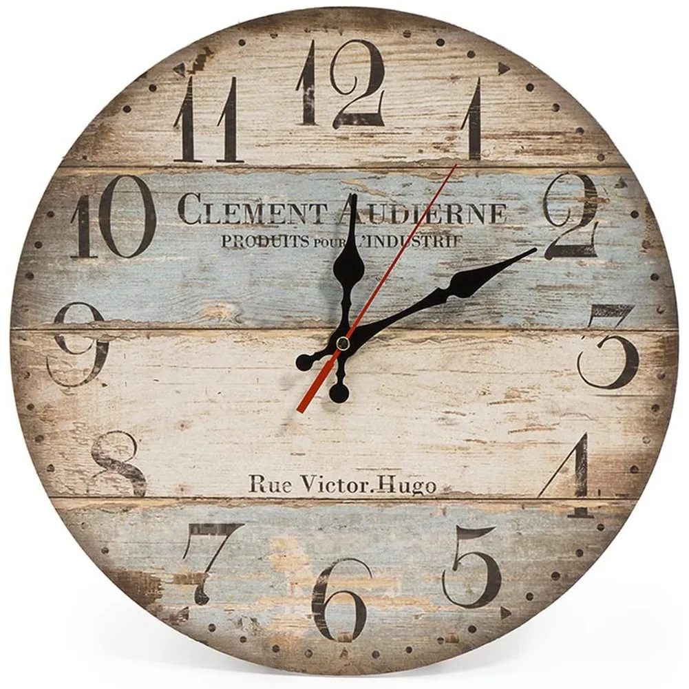 12 Inch Silent Vintage Wooden Round Wall Clock Numerals Vintage Rustic Style Wooden Round Home Decor Wall Clock