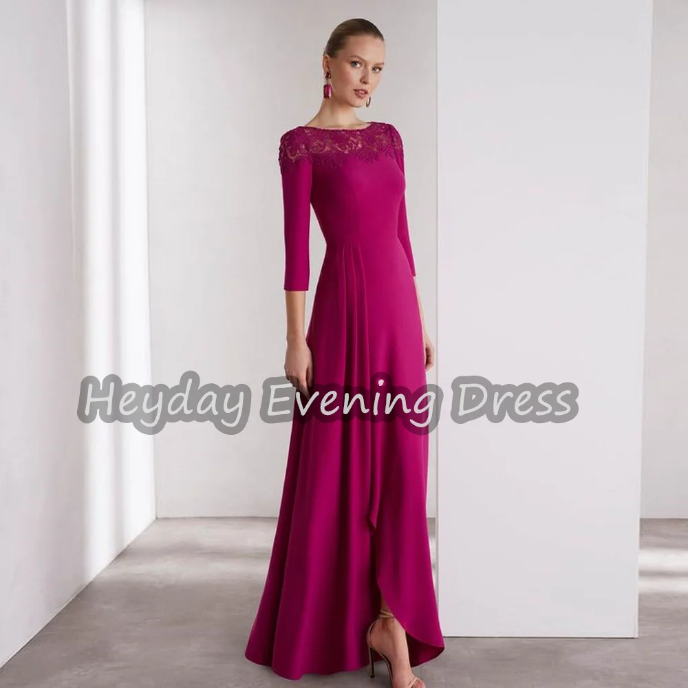 

Heyday Crepe A-line O-neck Lace Appliques Draped Simple Arab Evening Dresses For Women 2025 With Floor Length Saudi Party Dress