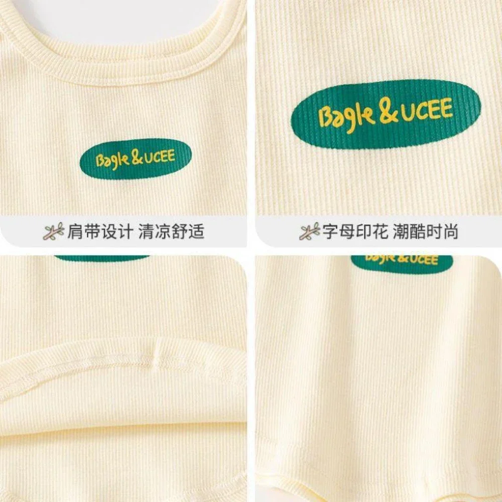 Baby Girls Sleeveless Vest Kids Letter Print Tops Toddler Camis 2024 Summer Shirt 1 To 6Yrs Children\'s Clothes Korean Style