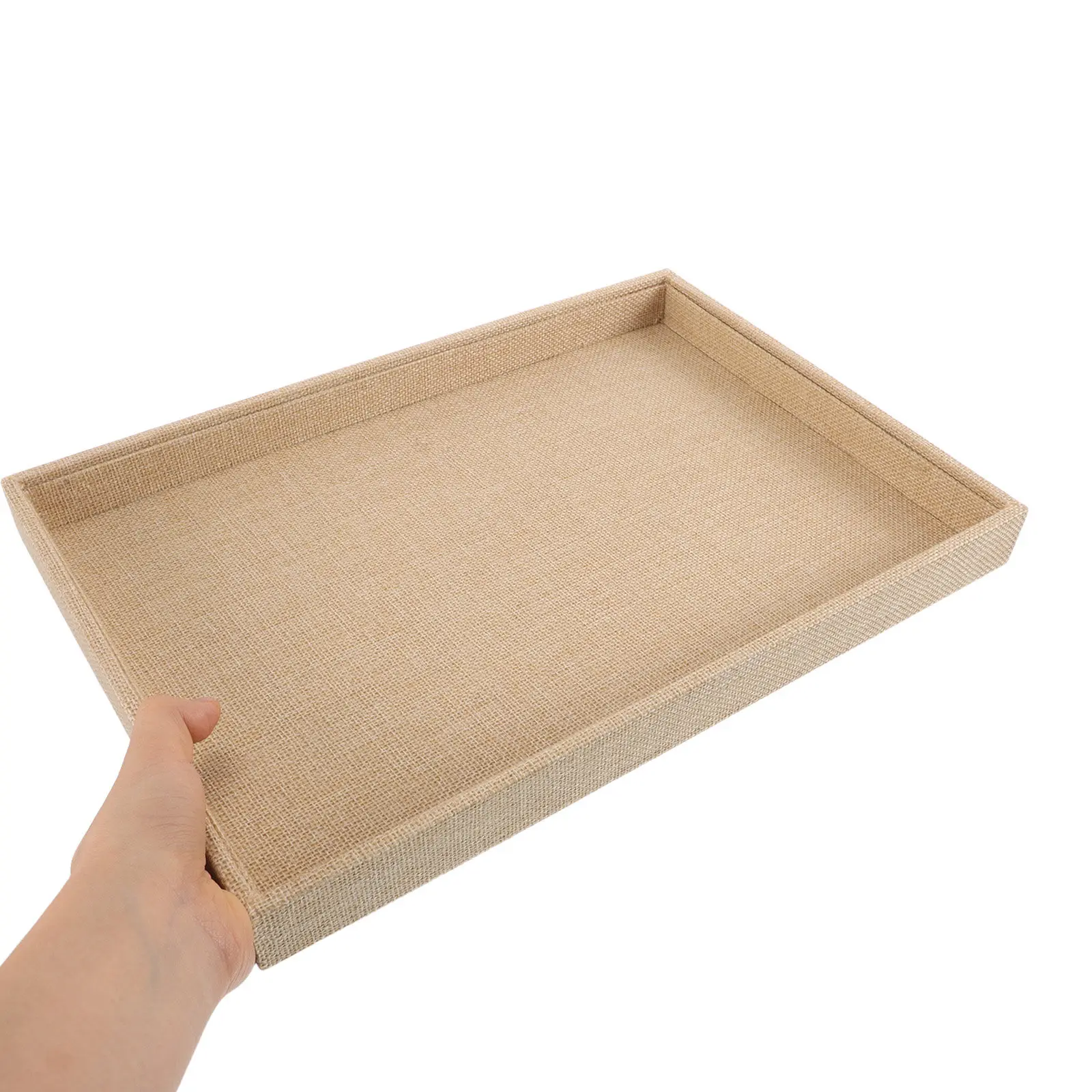 Vintage Linen Jewelry Tray Organizer Natural Wood Base Rustic Minimalist Trinket Dish for Earrings Necklaces Bracelets 13.7x9.4