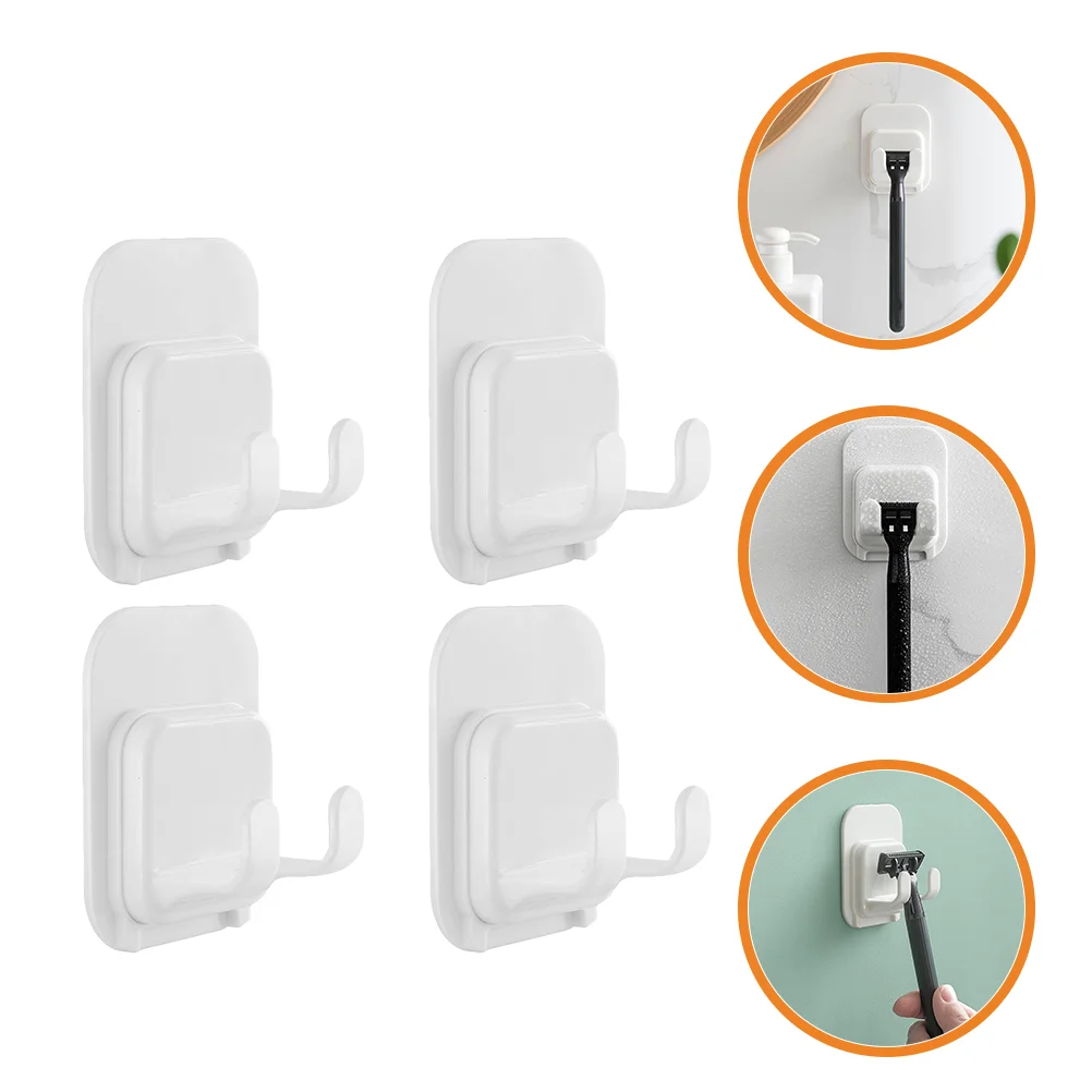 4 Pcs Paste Hook Bathroom Supplies No Punching Bathing Shower Shaver Hooks Razor Holder Rack Abs for Plastic