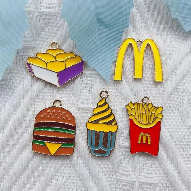 10pcs  burger ice cream and french fries alloy charm pendants making earrings necklaces diy jewelry bracelets accessories