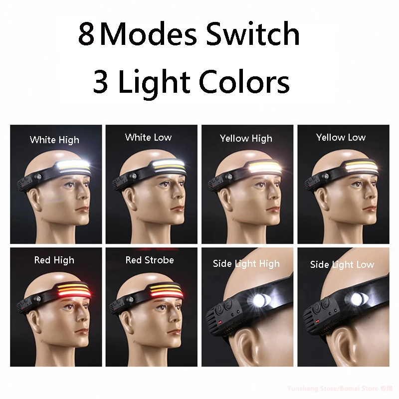 Foladable Induction  Headlight with Built-in Battery Head Flashlight Outdoor Riding Light USB Charging Night Running Hiking Lamp