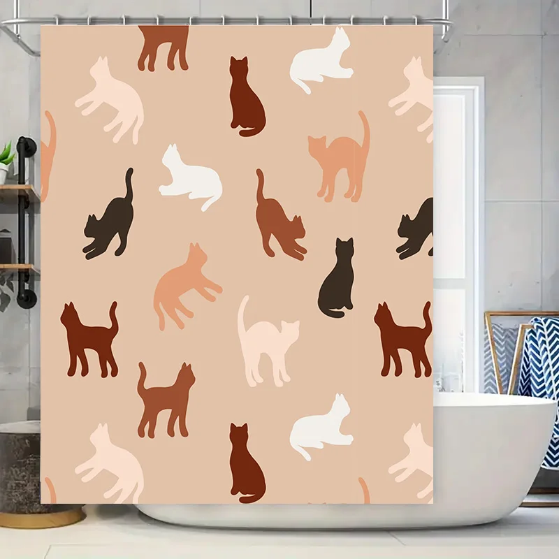 

Элегантная розовая занавеска для душа с игривым рисунком кота для современных ванных комнат, декоративная тканевая подкладка для душевых дверей 72x72 (бежевый)
