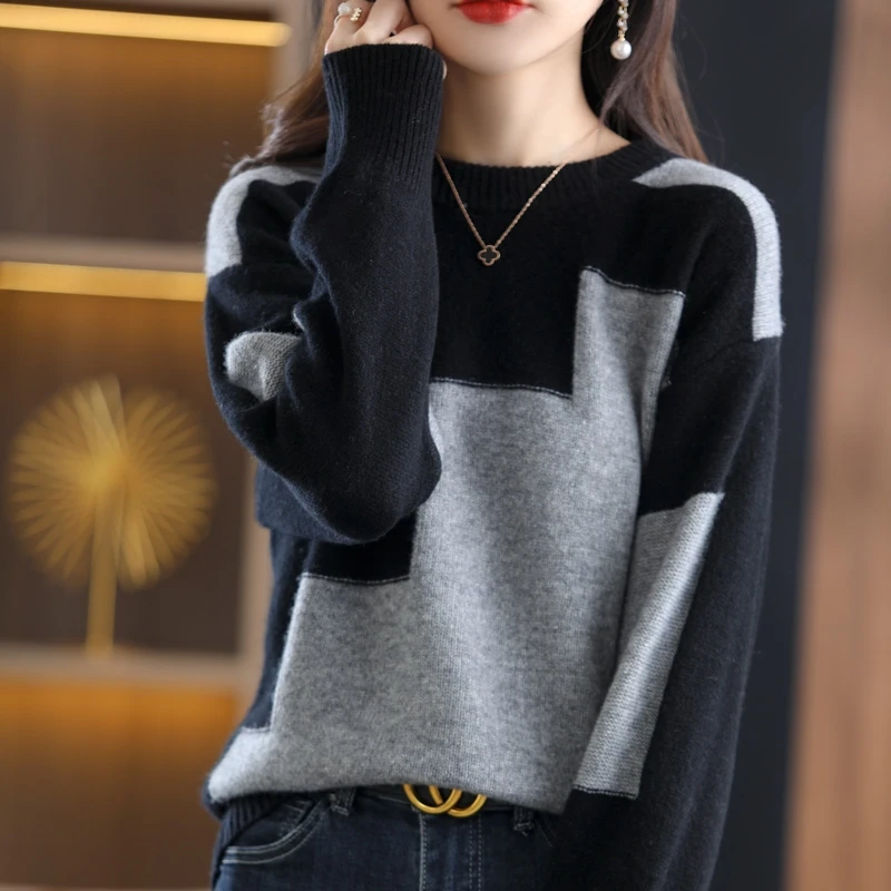 EVNISI Women Elegant Cashmere Warm Sweater O-Neck Long Sleeve Knit Slim Pullovers Casual Loose Sweater For Women Autumn Winter