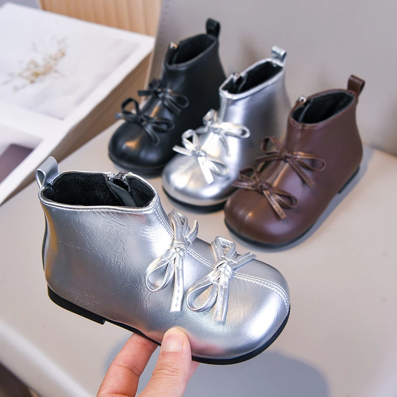 

Girls Ankle Boots New Fashion Korean Style Kids Short Boots Side Zipper 2025 New Children Leather Boots Princess Style