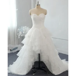 Vestidos de novia exquisitos de Organza, corsé de corazón Alto y Bajo, apliques delanteros, espalda larga, vestidos de novia con cordones, abiti da sposa