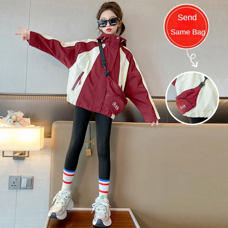 2023 Autumn/Winter New Kids Colored Charge Coat Girls' Winter Clothes 5-15 Years  Girl Thicken Warm Coat Send the Same Color Bag