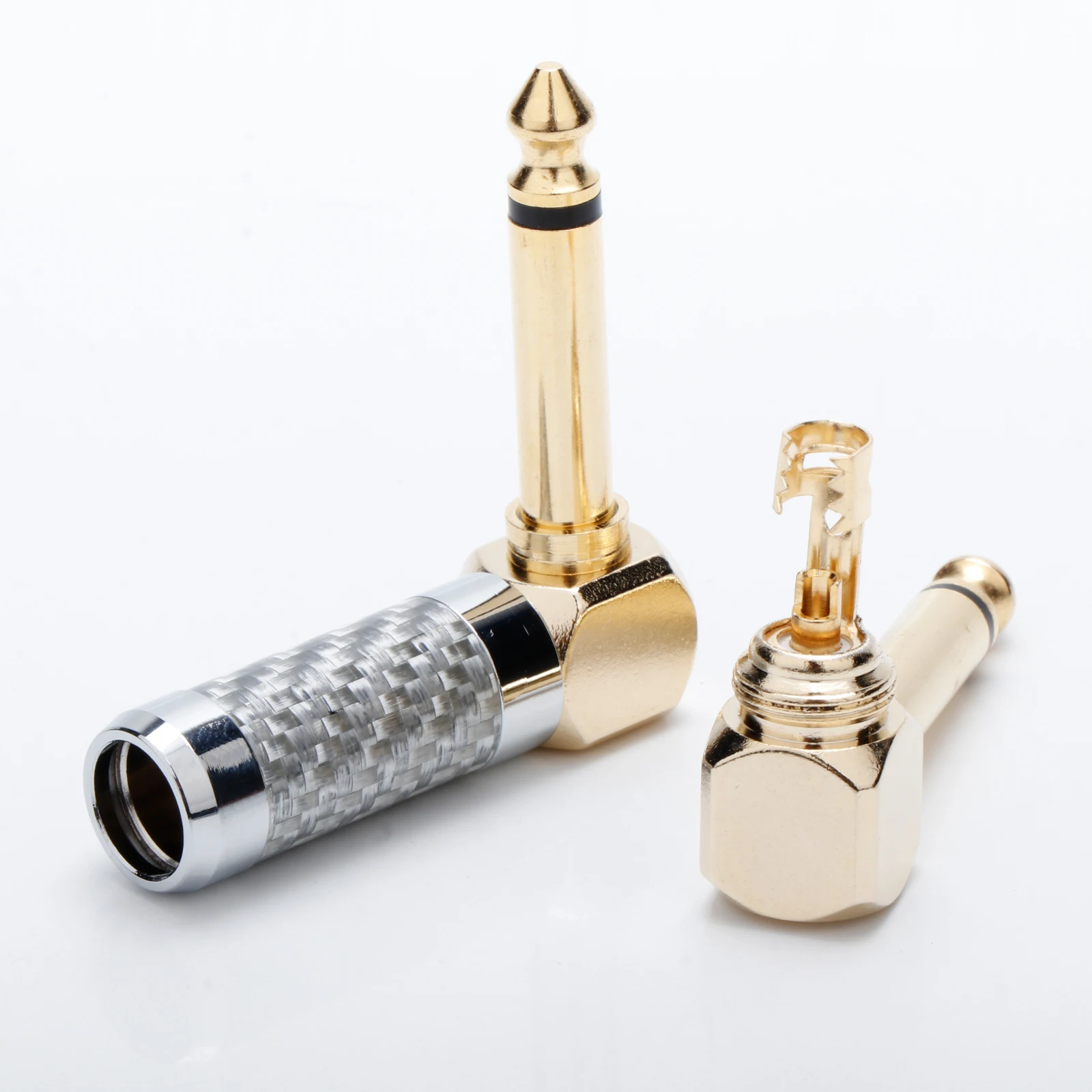 HiFi 6.35 مللي متر سماعة موصل 90 درجة ألياف الكربون مطلية بالذهب مقبس استريو 6.35 مللي متر MonoConnector لكابل محول الميكروفون