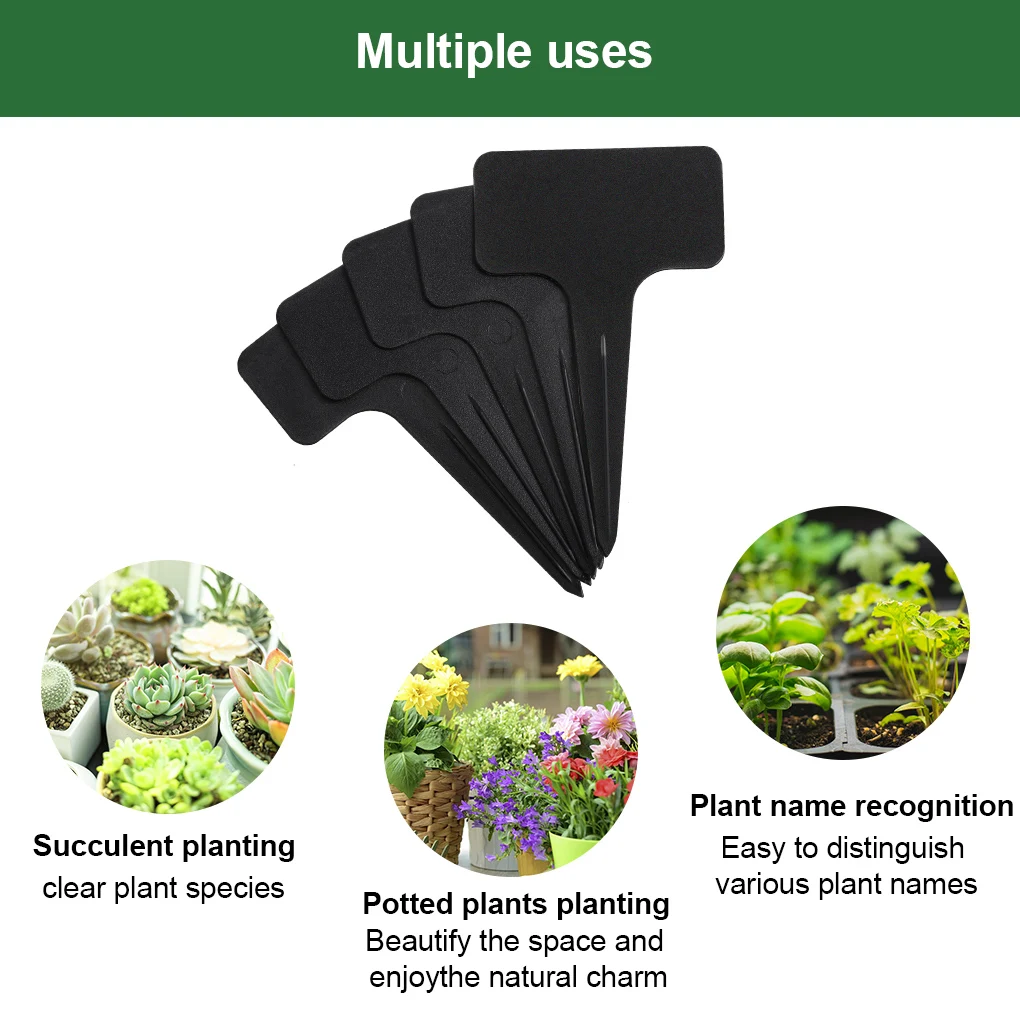 100pcs Garden Labels Plant Classification Sorting Sign Tag Ticket Plastic Writing Plate Board Plug In Card Black