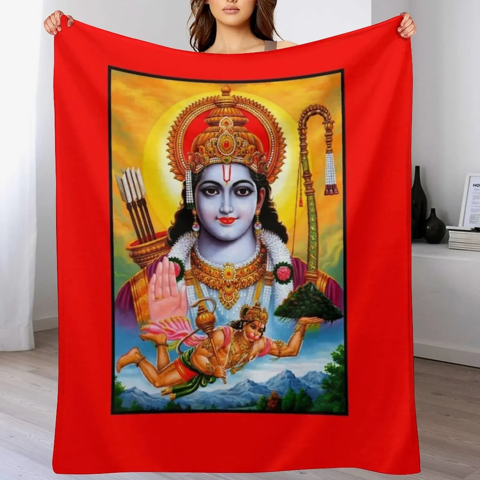 Hindu Lord Rama Goddess Print Throw Blanket Soft Big for babies Blankets