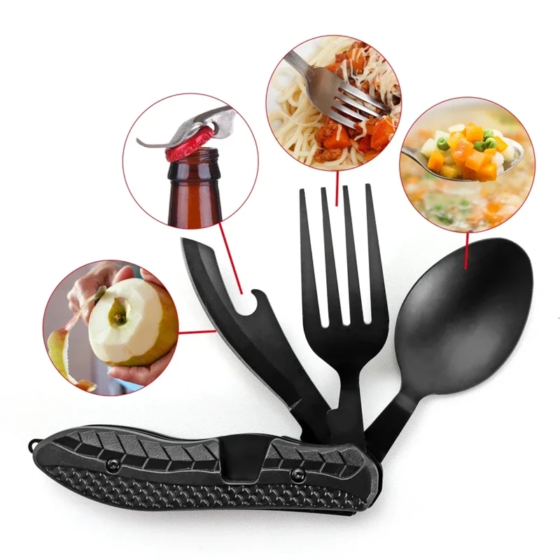 

3-in-1 Outdoor Folding Spoon Fork Knife Combo Set Cutlery Picnic Travel Portable Multitool Stainless Steel Camping Utensils