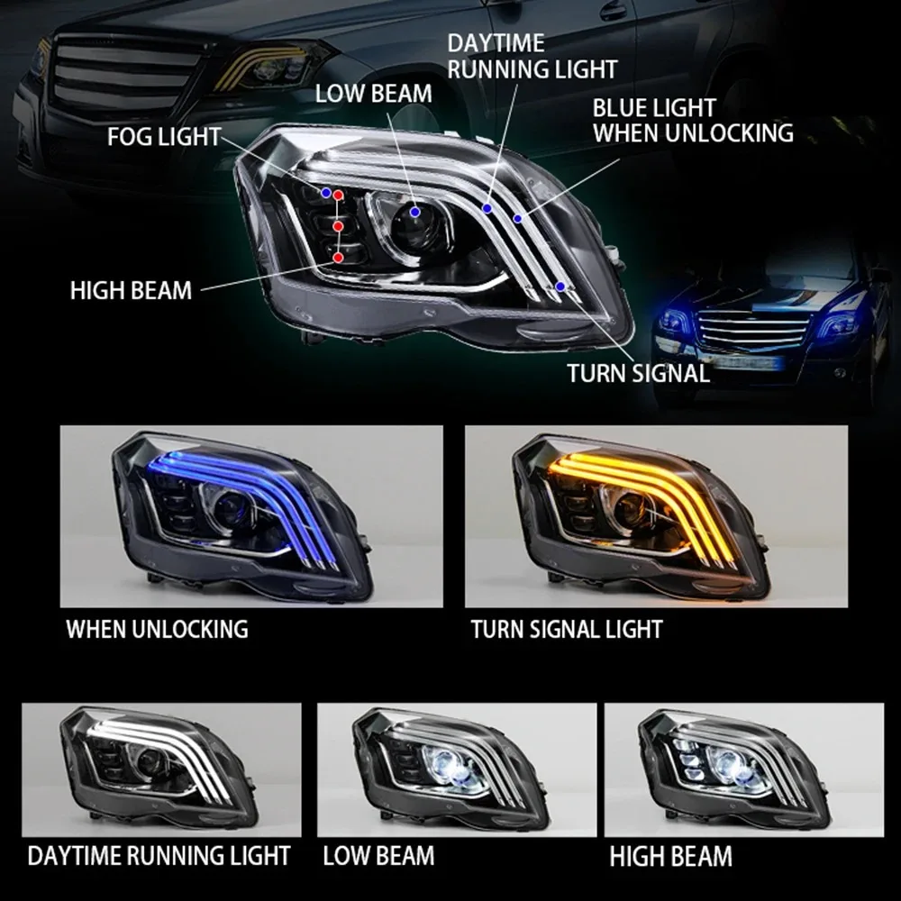 GLK X204 Upgrade Headlights LED for Benz 2008-2015 to Maybach Design Front Lights Assembly Projector Lens Accessories Modified - Image 5