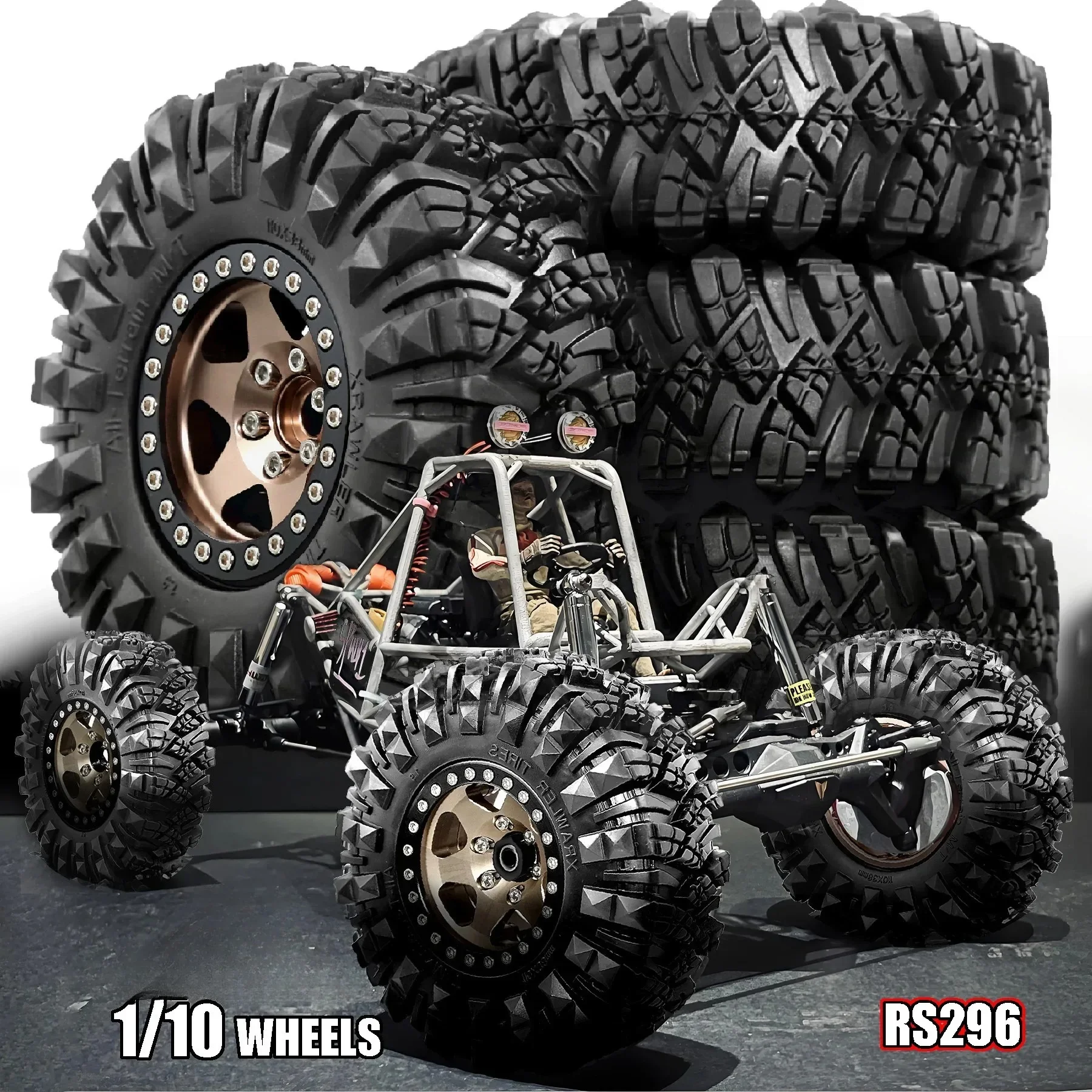 1.9 Inch 110mm Rubber Tires + Metal Wheel Hub for 1/10 RC Crawler Car Traxxas TRX4 TRX6 Axial SCX10 90046 Redcat Yikong