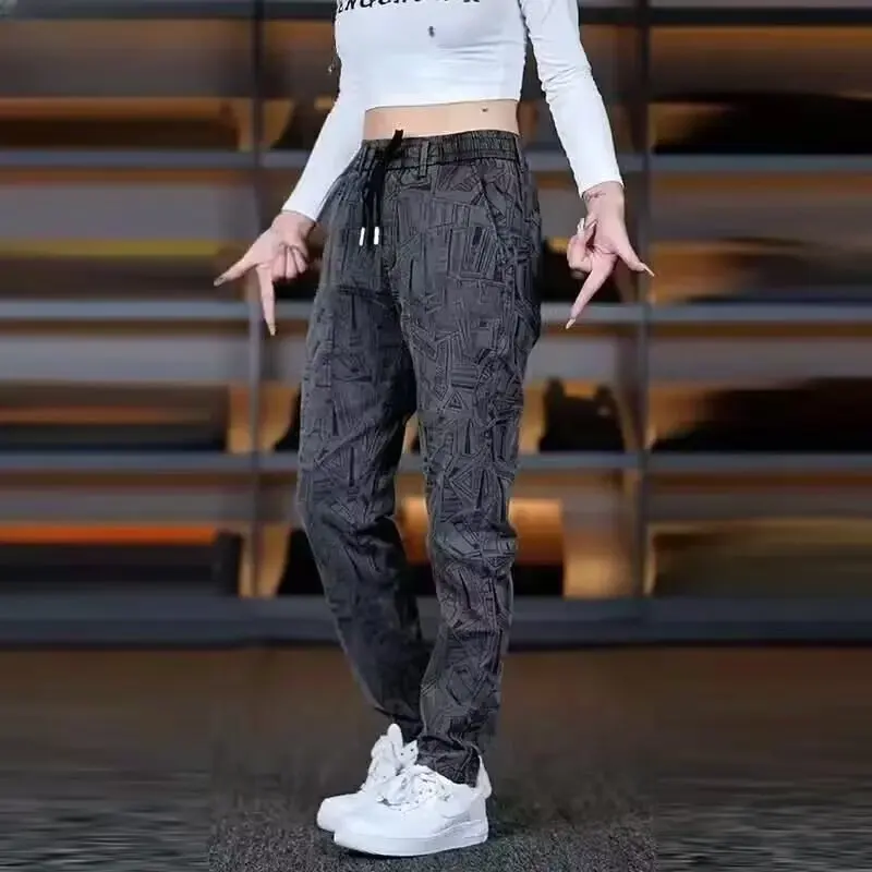 Spring Autumn Men's Casual Pants Fashionable Sporty Floral Embroidery Side Pockets Straight Leg Polyester Fiber mid Waist