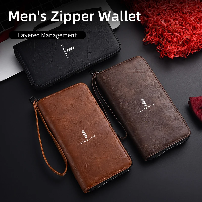 

Car Logo Men's Long Wallet Multifunctional Handbag Card Bag Coin Purse For Lincoln MKZ MKX Aviator Navigator Continental Corsair