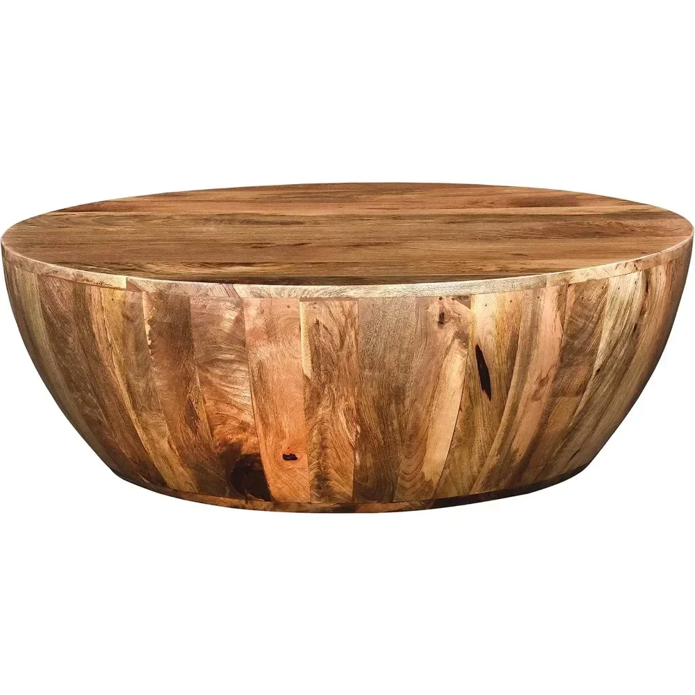 Mesa de centro de madera de Mango, forma redonda, color marrón oscuro