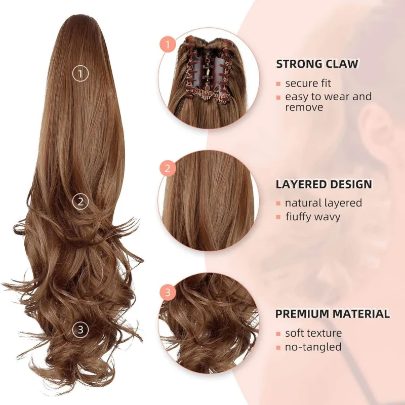 wigs claw clip ponytail high-temperature synthetic hair fluffy bow view 3