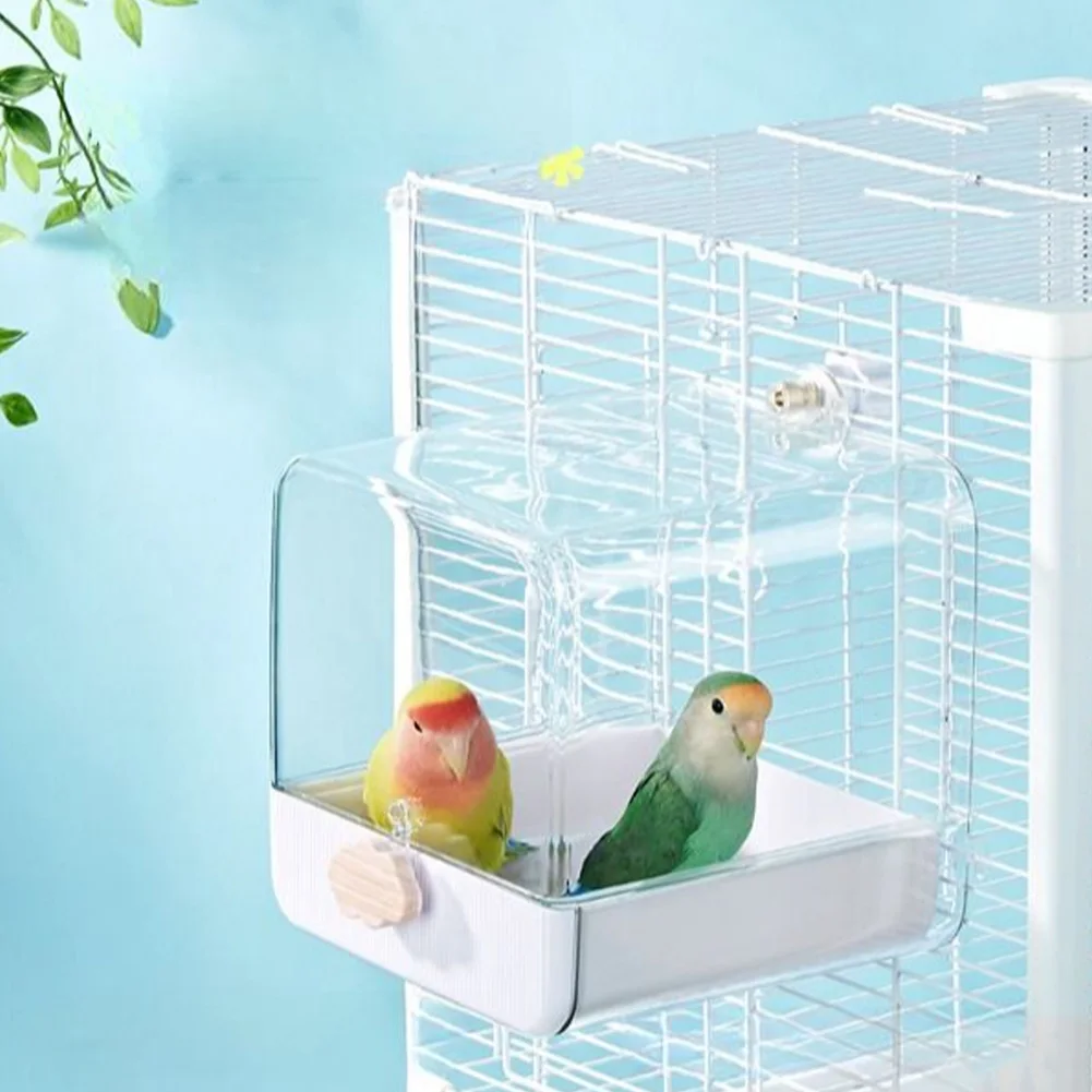 Clear Bird Bath Portable Shower For Most Birdcages Hanging Food Bowl Box Parrot Bird Bathing Tub For Lovebirds Parrots Parakeets