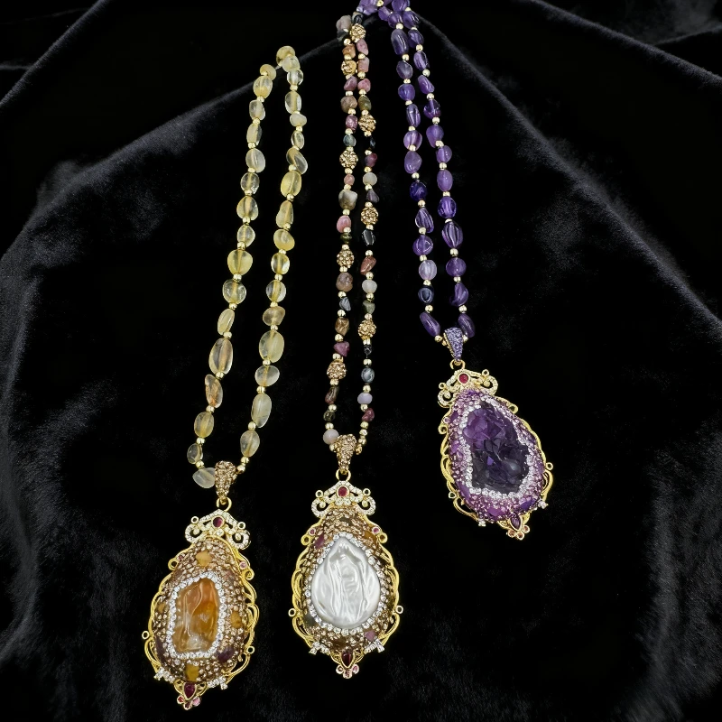 

7 Chakra Yellow Crystal Natural Baroque Pearl Pendant, Helps with Career Development and Attracts Wealth