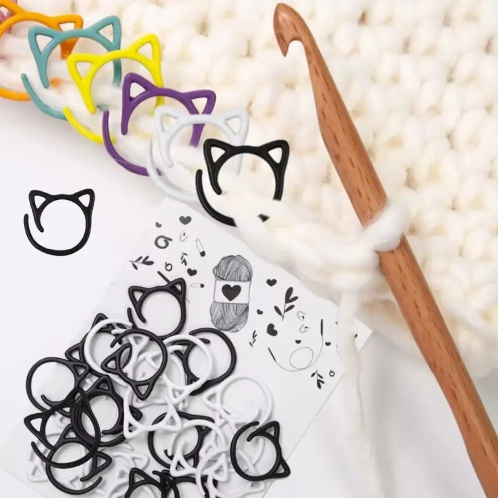 24PCS DIY Craft Marker Tools Metal Knitting Stitch Markers Locking Ring Cat Ear Shaped Stitch Lock Zinc Alloy Colorful