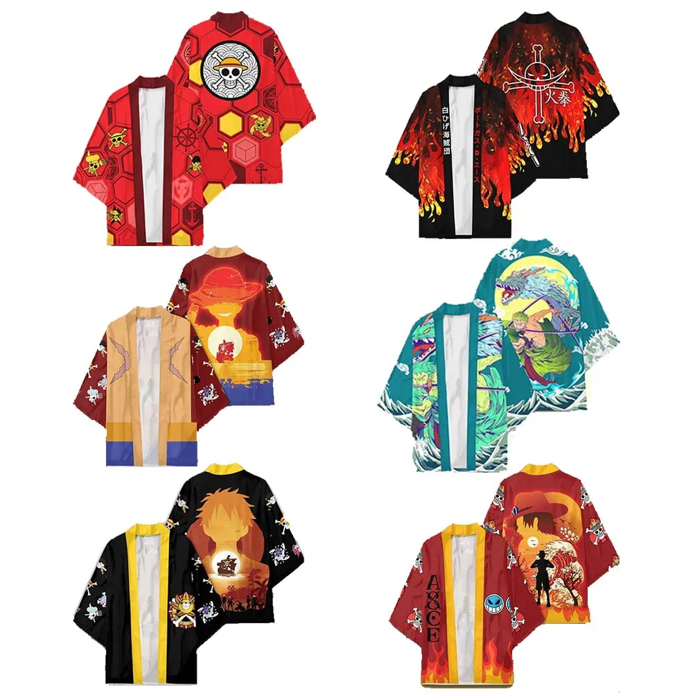 

Latest Anime One Piece Cosplay Costume Portgas D Ace Monkey D Luffy Roronoa Zoro Cloak Kimono Robe Print Casual Coat Clothes